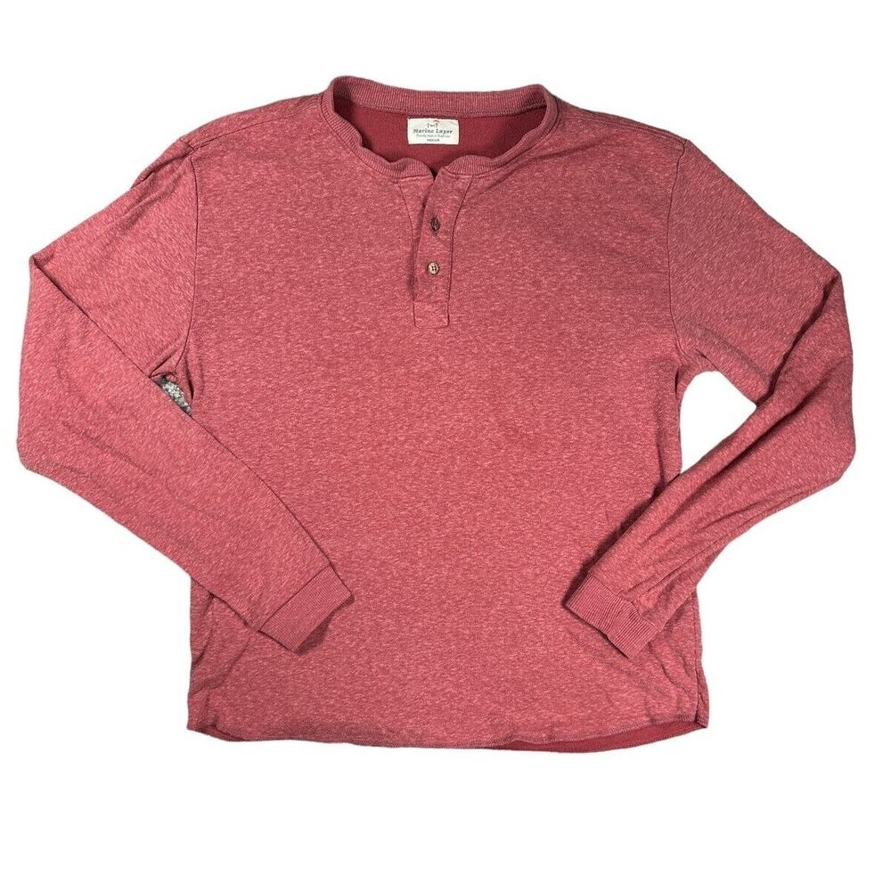 Marine Layer Mens M Henley Shirt Long Sleeve Red Cotton Blend Casual Top